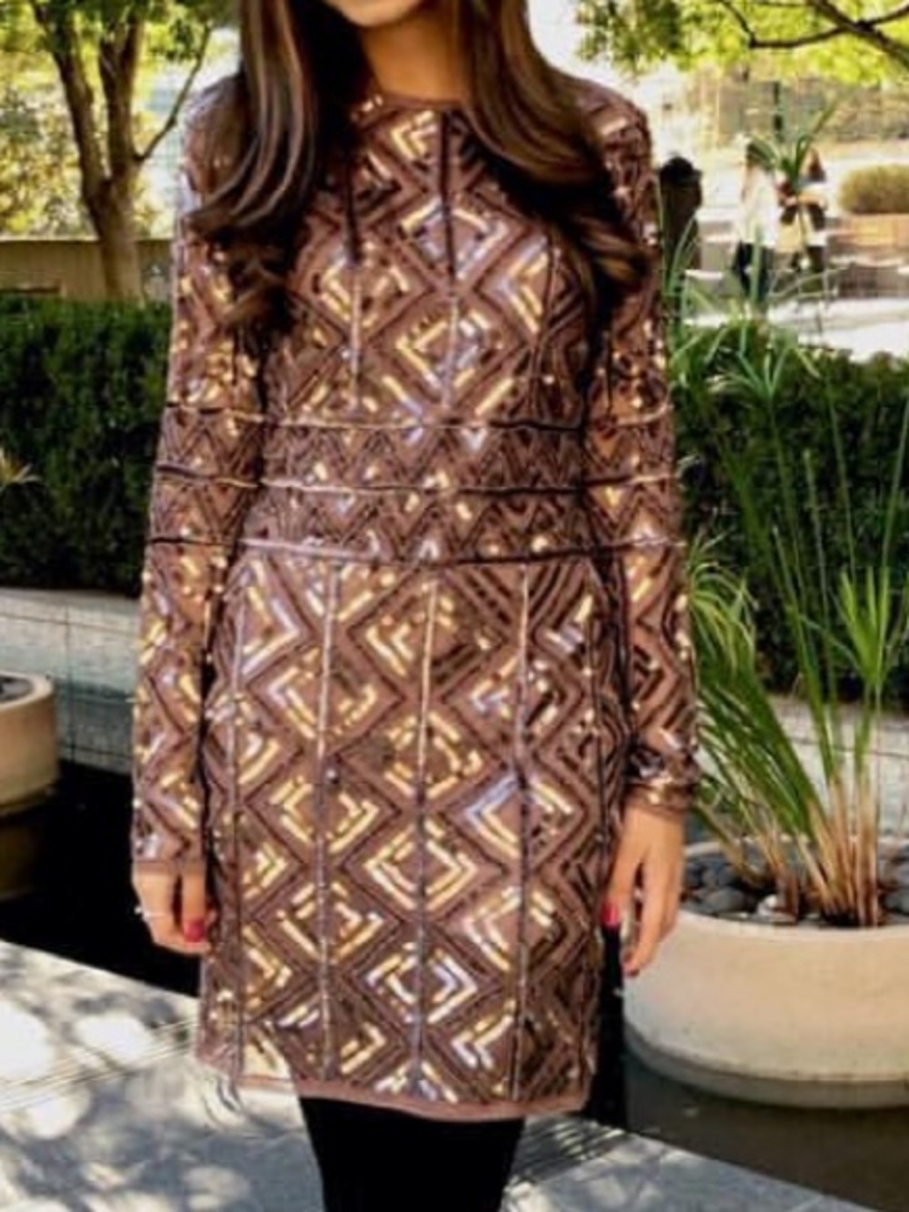Gianni Bini Rose Mauve Beaded Long-Sleeve Cocktail Dress